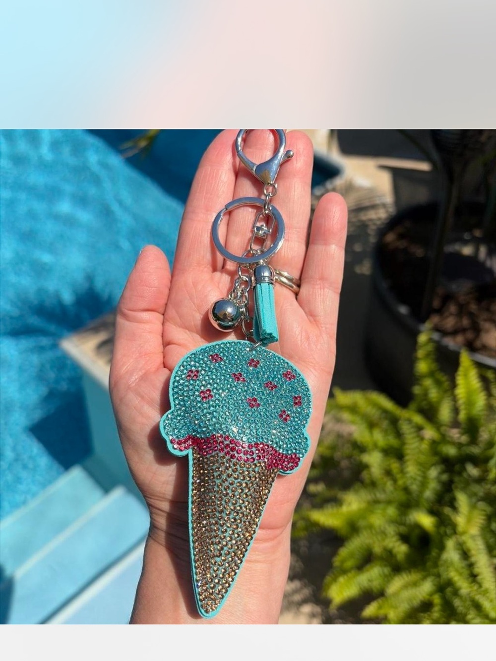 Turquoise Ice Cream Crystal Keychain Charm